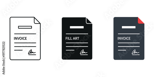 Three invoice document vector illustrations in flat design