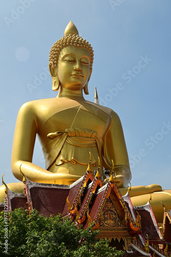The Phra Phutthathamakaya Thepmongkol at Wat Pak Nam is a Buddha statue in the meditation posture and standing 69 meters tall. It is the tallest Buddha statue in Bangkok. located at Bangkok ,Thailand.