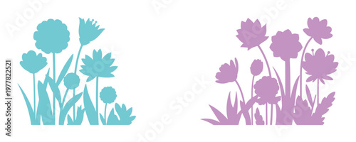 Horizontal abstract floral background with stylized long-stem blossoms in Bauhaus-inspired contemporary design.