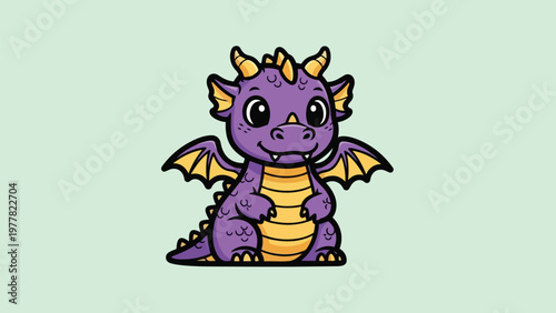 Adorable Purple Dragon Cartoon Character with Yellow Accents.