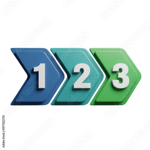 Three colorful arrows with numbers one two three for steps process sequence workflow progress