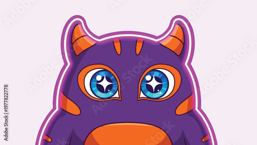 Adorable Purple Monster with Orange Accents and Sparkling Blue Eyes.