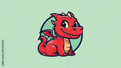 Adorable Red Dragon Cartoon Character with Playful Expression.