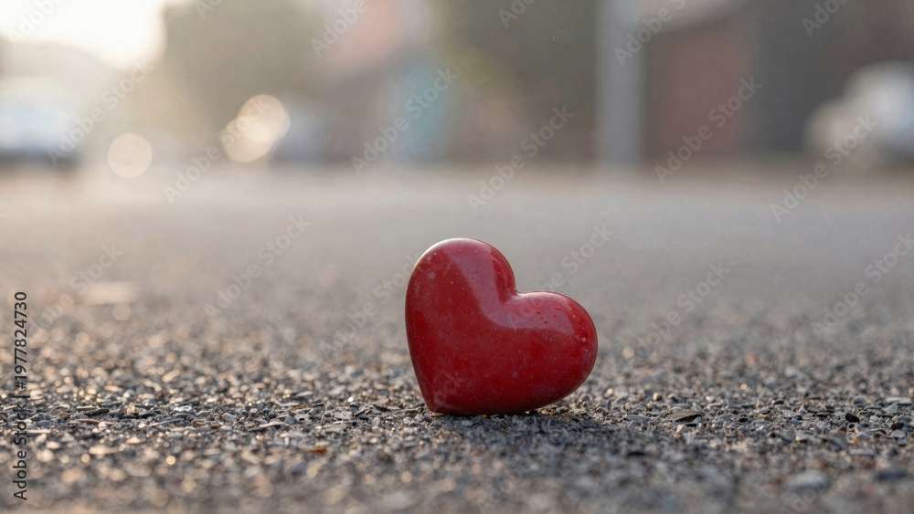 Fototapeta premium Red heart on gravel street