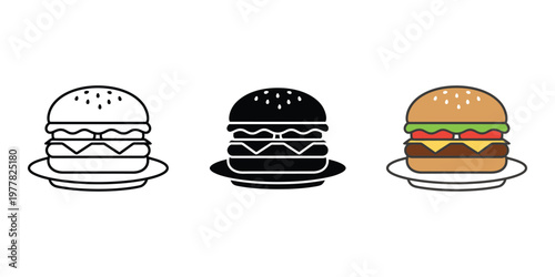 Three different hamburger icons isolated on transparent background