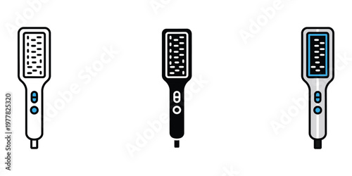 Three hair straightener brushes isolated on transparent background