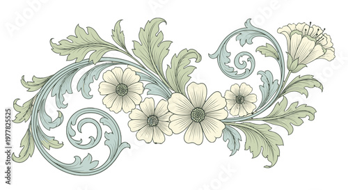 Vintage floral decorative design element.