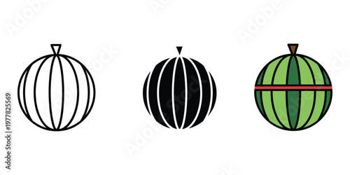 Three watermelon slices icons isolated on transparent background