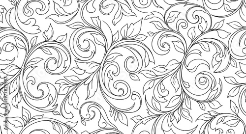 Intricate floral pattern with swirling leaves and vines.