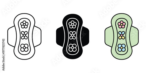 sanitary pads in white, black, and green isolated on transparent background