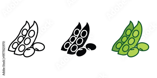 pea pods in black and white and green isolated on transparent background