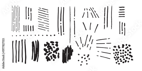 Collection of diverse hand drawn textures, abstract patterns, and graphic elements for creative designs.