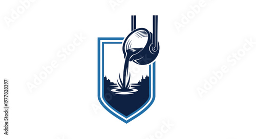 Metal Pouring into Landscape Emblem - Industrial Process Symbol