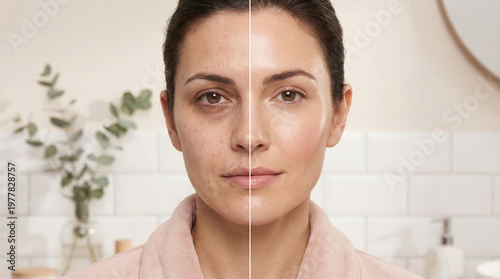 Wallpaper Mural Before and after comparison of a womans face showing dark circles under eyes and improved, brightened skin complexion Torontodigital.ca
