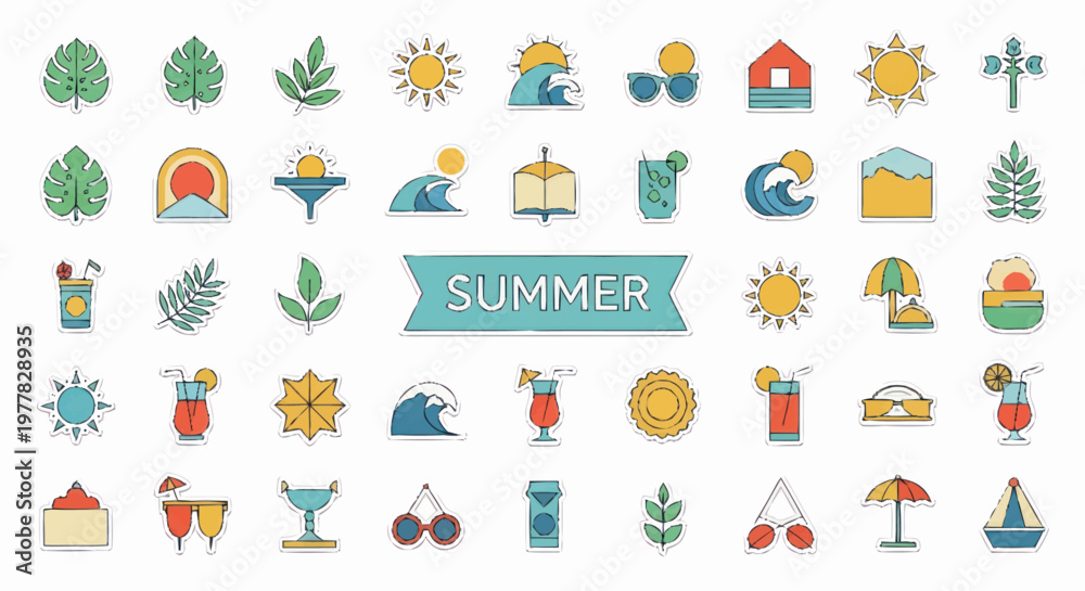 Fototapeta premium Summer Icons Collection Vector Art Flat Design.