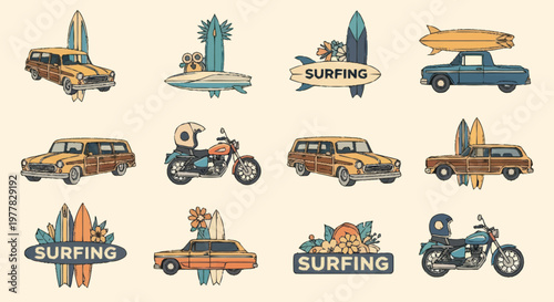 Retro Surf Van and Motorcycle Collection.