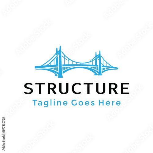 Modern Blue suspension bridge for engineering construction architecture infrastructure building Logo Design