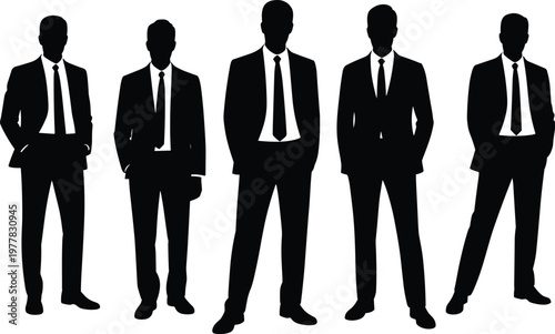 Businessmen silhouettes in suits standing confident isolated on white background vector