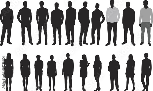 Diverse business people silhouettes standing collection isolated on white background flat vector