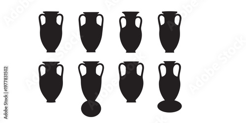 Black silhouette of ancient amphorae a collection of greek pottery forms