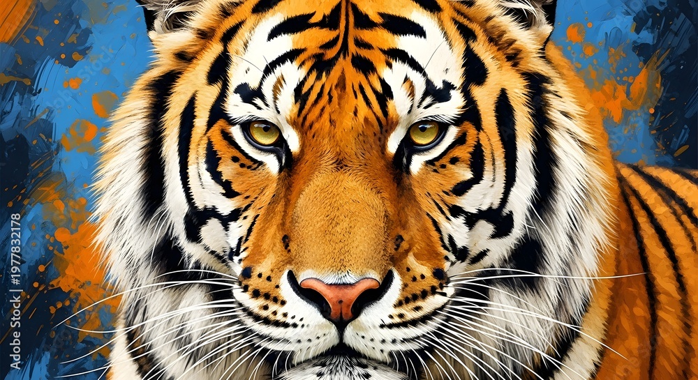 Obraz premium Close-up of a Tiger with Intense Yellow Eyes and Orange Fur with Black Stripes