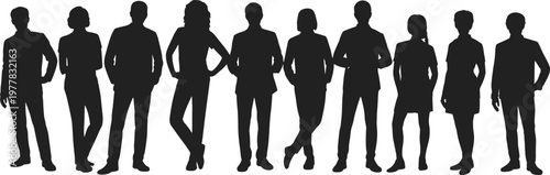 Business people silhouettes standing diverse professionals team group corporate flat vector