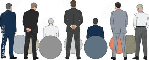 Business people rear view standing group corporate professionals perspective flat vector