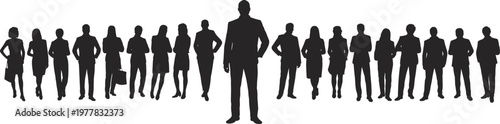 Business people silhouettes group leadership team standing corporate professionals flat vector