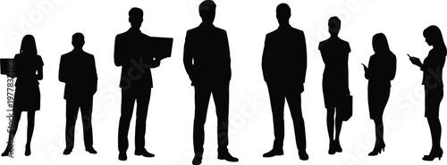 Business people silhouettes standing diverse professionals corporate team isolated flat vector
