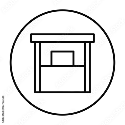 Simple line drawing of a small outdoor ticket booth or information stand