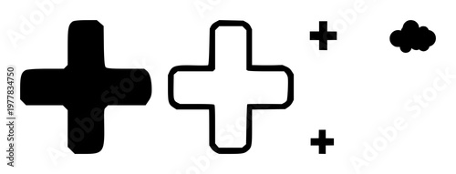 Plus add icon set with solid black plus symbol on white background featuring plus, add, icon elements with graphic and navigation