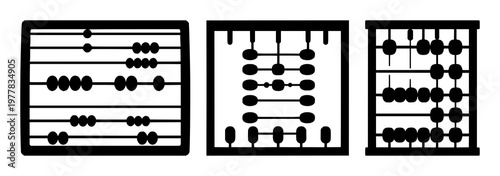 Abacus set with solid black icon design featuring counting, calculations, mathematics with education and learning elements