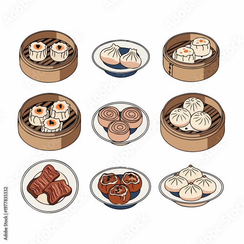 vector illustration of dimsum mentai food on white background
