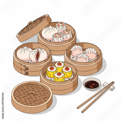 vector illustration of dimsum mentai food on white background