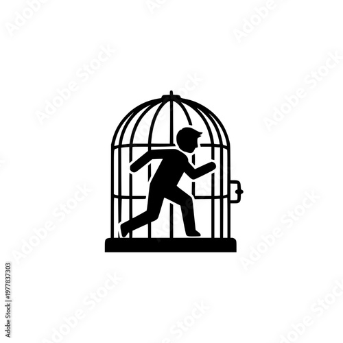 Man Running Inside a Birdcage Silhouette Icon