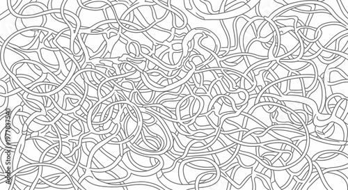 Black and white tangled line art.
