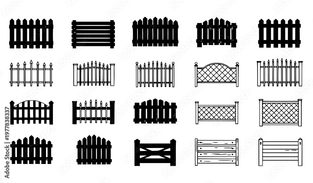 Αυτοκόλλητο Fence Designs Vector Set with Various Fence Panels Styles and Shapes Collection
