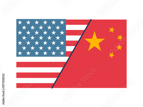 Two opposing flags icon. Trade war icon. Flat vector icon concept.