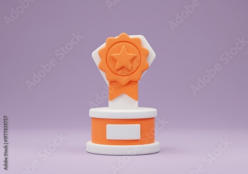Orange Award Trophy on White Base