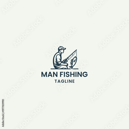 Man fishing logo vector icon illustration