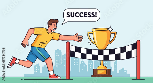 Man Winning Gold Trophy.