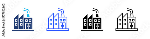 Factories Multiple Style Icon Set Collection Pack Web Banner Vector 