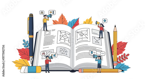 People standing on open book.
