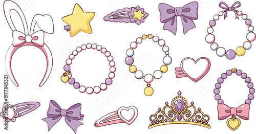Tableau sur toile Cute Accessory Collection Featuring Hairbands, Bracelets, Bows, and Crowns in Pa