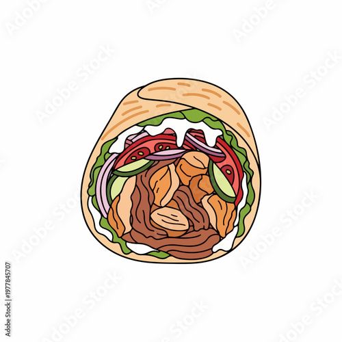 vector illustration of middle eastern shawarma food on white background