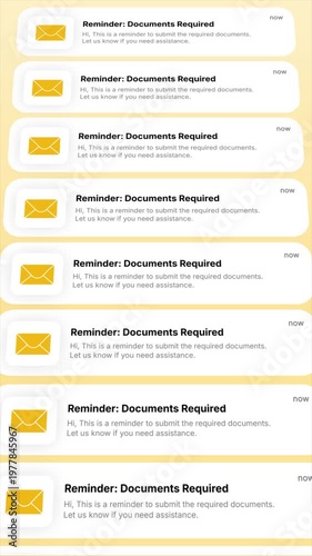 Reminder: Documents Required notification appears in an animated digital display. Ideal for illustrating important notifications, deadlines, business communication, and workflow management.
