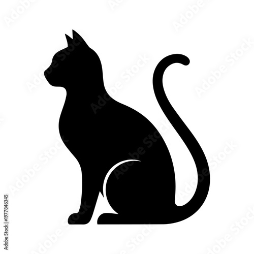 black cat silhouette sitting isolated on transparent background