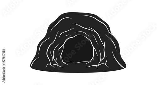 Dark Cave Entrance Silhouette, Mysterious Natural Opening, Outdoor Landmark
