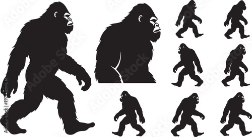 Bigfoot Silhouettes in Various Walking Positions Displayed
