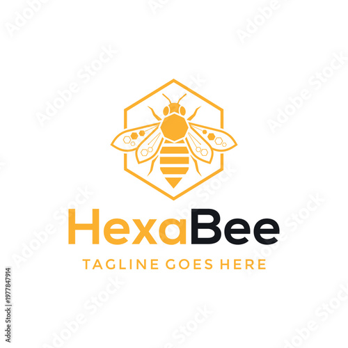 Modern bee with hexagonal honeycomb shape for nature apiary beekeeper hive or organic product agriculture farm Logo Design